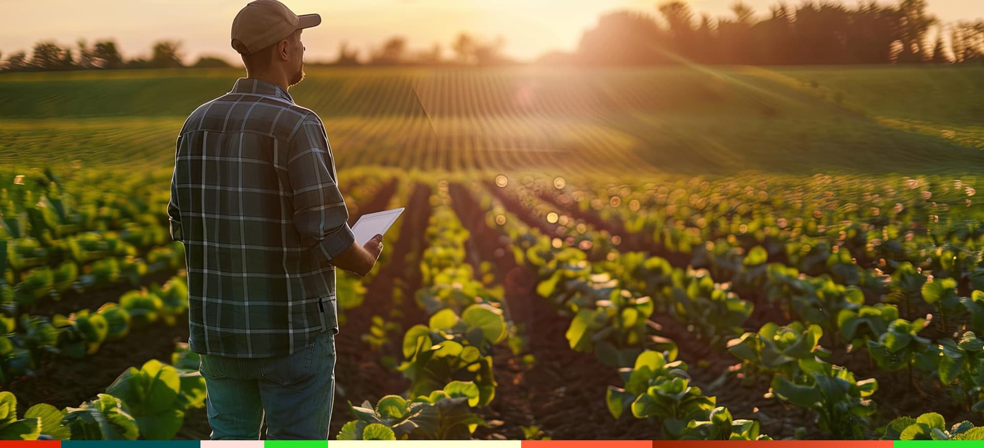 Agricultor em campo agrícola com tecnologia